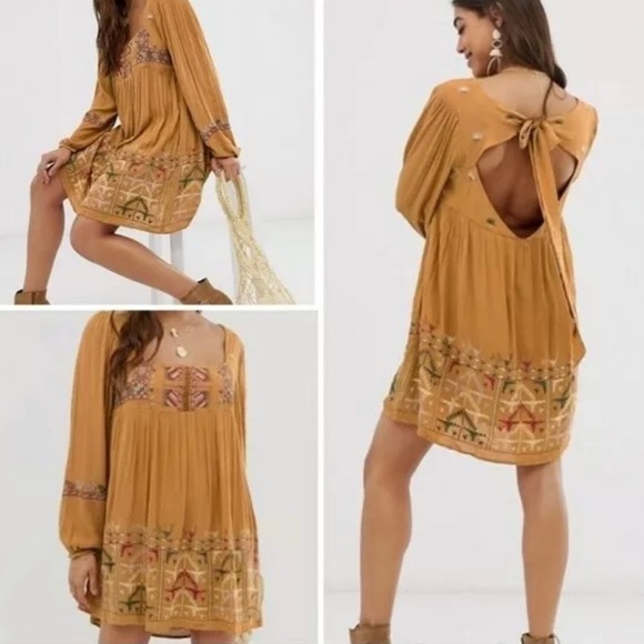 Boho Mini Dress Mustard Ob888346 